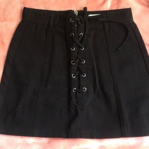 Black Denim Lace Up Skirt